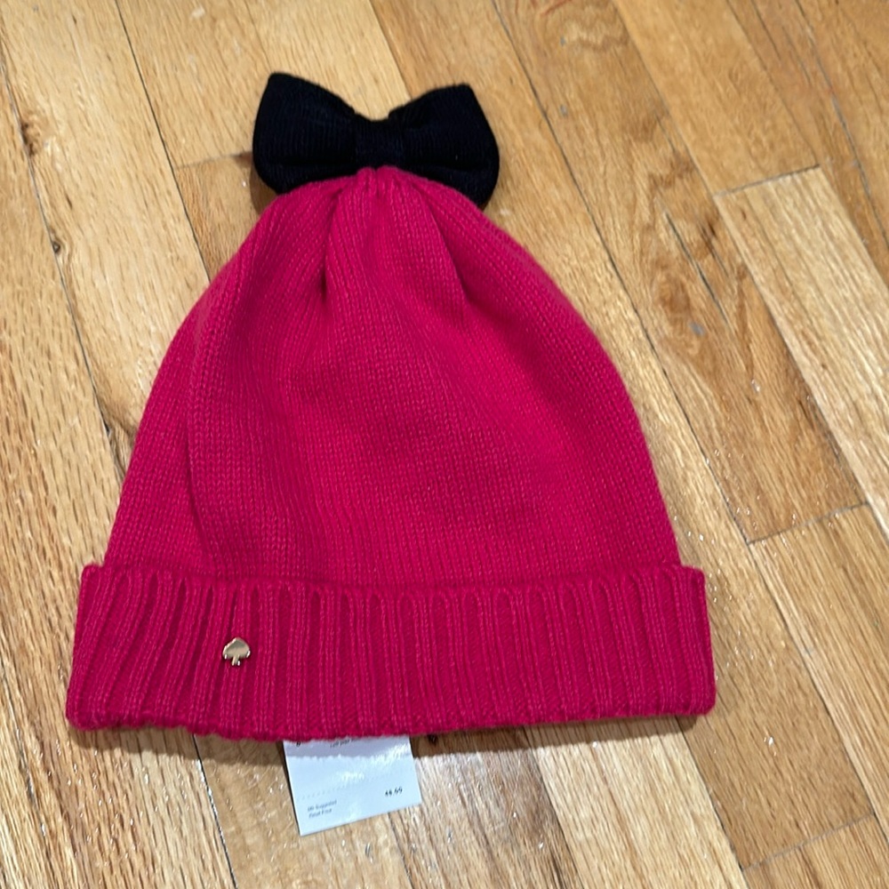 Kate Spade Colorblock Bow Beanie  Sweetheart Pink One Size NWT